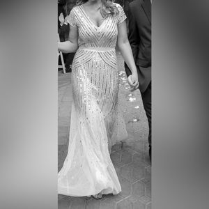 Adrianna Papell white and silver beaded gown size 4.